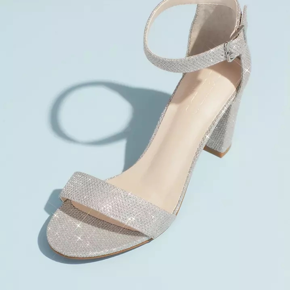 David's Bridal Glittering Silver Heels